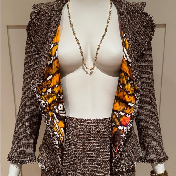 ST. JOHN COUTURE TWO PIECE SUIT SKIRT IN BRONZE GOLD WHITE METALLIC KNIT SIZE 2 - Picture 10 of 15